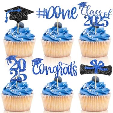 Imagem de MEMOVAN 2025 Graduation Cupcake Toppers Glitter Class of 2025 Cupcake Topper 2025 Congrats Grad Cap Diploma Cupcake Picks Grad Cap Food Appetizer Picks For 2025 Graduation Theme Party Supplies-24pcs