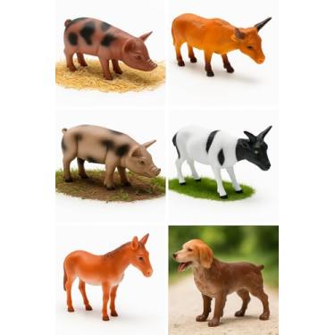 Imagem de Kit 6 Animais de Fazenda de Borracha, Brinquedo Educativo Infantil, Coleção com Porcos, Vaca, Cavalo e Cachorro