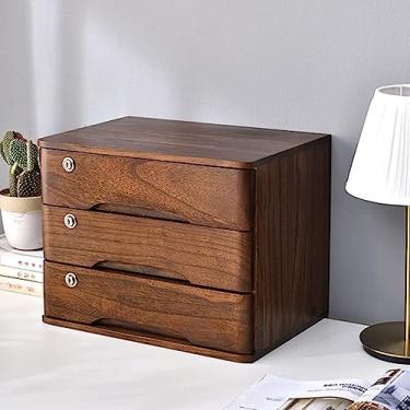 Imagem de Arquivo de mesa com gavetas, arquivador de secretária, caixa de armazenamento de mesa de madeira com gavetas com fechadura, organizador de arquivos de receção / A4 para suprimentos de ofi