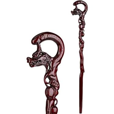 Imagem de LXPYMXDP Bengala de madeira maciça, bengala de madeira, bengala de madeira maciça para idosos, bengala para idosos esculpida em madeira de pera de ferro, adequada para uso em idosos