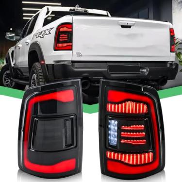 Imagem de letsdate Luzes traseiras de LED para Dodge Ram 1500 2009-2018/Dodge Ram 2500 3500 2010-2018, lanternas traseiras para RAM com animação de inicialização (1 par)