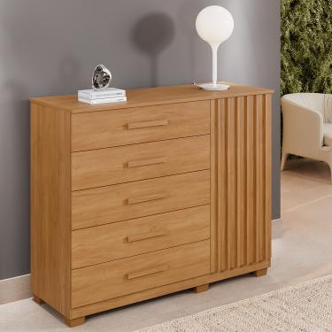 Imagem de Cômoda Ripada 5 Gavetas 1 Porta com Pés Paris Benetil - Cinamomo