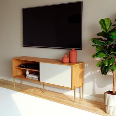 Imagem de Rack para TV até 60 Polegadas Maelle 100% MDF 1 Porta Freijó e Off White