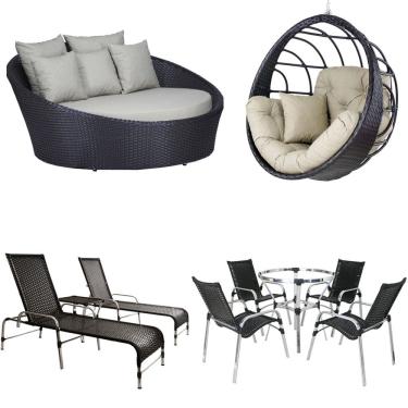 Imagem de  Kit 4 Cadeiras E Mesa, 2 Espreguiçadeiras, 1 Balanço Ninho E 1 Chaise Em Alumínio Trama