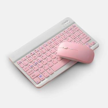 Imagem de Kit Teclado E Mouse Bluetooth Sem Fio Portátil 10'' Compatível Com Notebooks Tablets Smartphones Bateria Recarregável De Longa Duração Leve Ergonômico Compacto Home Office Viagens (Rosa)
