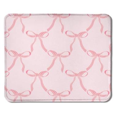 Imagem de Foritho Tapete de mouse estético com laço rosa fofo, mouse pad listrado rosa feminino para mouse sem fio, computadores, laptop, acessórios de mesa, Coquette feminino, material de escritório, 24 x 19