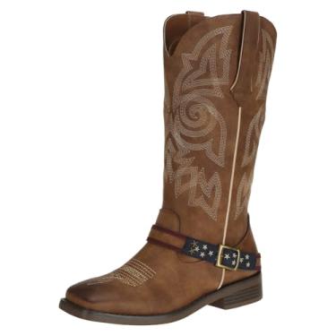 Imagem de SheSole Botas femininas Western Cowgirl fashion country cowboy cano médio, Marrom, 37