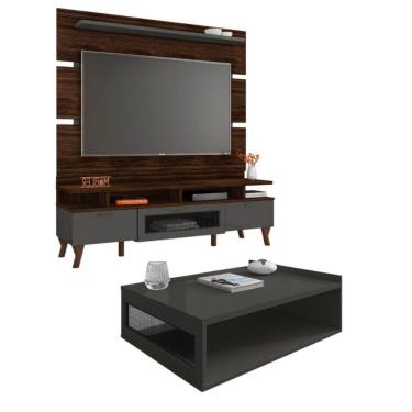 Imagem de Rack Bancada 160 Cm Painel Para Tv Até 65 E Mesa De Centro Arcade Marrom Palisandro Cinza Régio