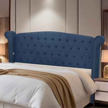 Imagem de Cabeceira Solteiro Estofada Madeira Luxo Cama Box Grécia (Azul)