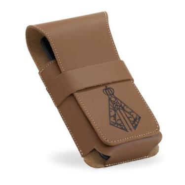 Imagem de Bainha Nossa Senhora Porta Celular Rústica 100% Couro Country Presa No