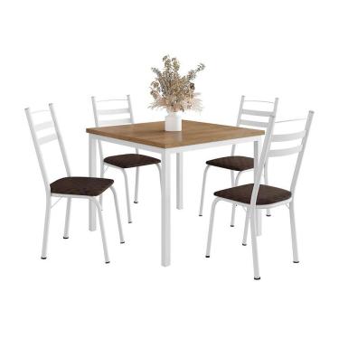 Imagem de Conjunto de Mesa Quadrada com Tampo MDP e 4 Cadeiras Adriana Revestimento Sintético Cacau e Branco II