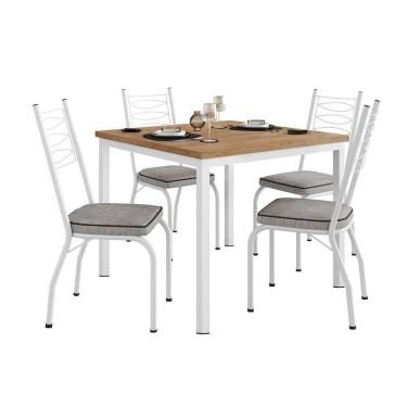 Imagem de Conjunto de Mesa Quadrada com Tampo MDP e 4 Cadeiras Adriana Revestimento Sintético Grafiato Cinza e Branco
