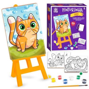 Imagem de Brinquedo Didático Infantil Kit Pinturinha Gatinho Com Cavalete Tintas