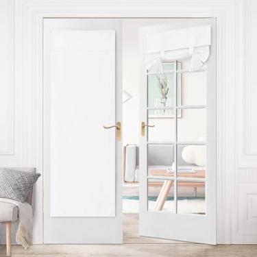 Imagem de Hiasan Cortinas de linho para escurecimento da porta da frente francesa, isolamento térmico, cortinas de enrolar para janela, cortinas para pátio, luz lateral de vidro, quarto, 1 painel (branco, L66 x