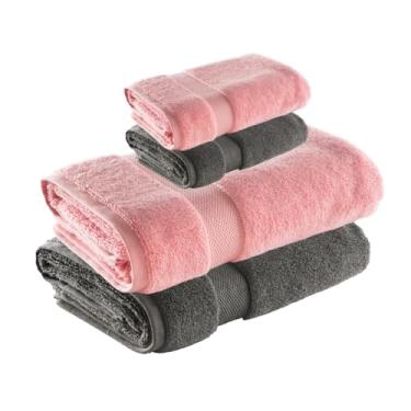 Imagem de Jogo de Toalha de Banho e Rosto Super Soft Zero Twist, 4 pe�as, Algod�o, Toque Macio, 500g/m�, Altihaus, Alta Absor��o, Durabilidade (Chumbo/Rosa)
