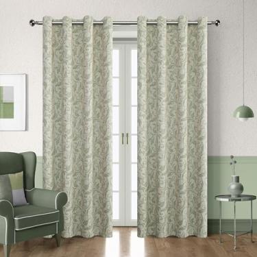 Imagem de Erbnaryx Cortinas blackout 80% para quarto, cortinas com estampa floral de 137 cm de comprimento para sala de estar, cortinas art déco vintage, cortinas de janela com isolamento térmico, ilhós, 2