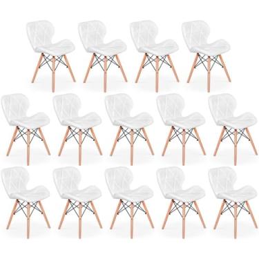 Imagem de Kit 14 Cadeiras de Jantar Charles Eames Slim Wood Estofada - Branco
