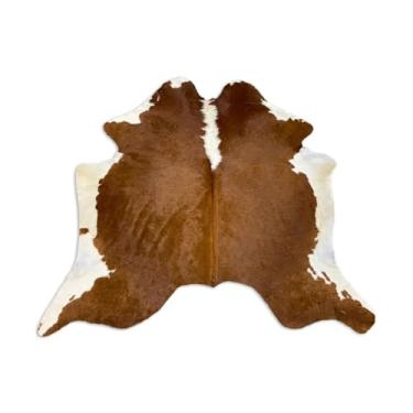 Imagem de Tapete de Couro Hereford Marrom e Branco em formato de boi
