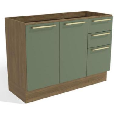 Imagem de Balcão 1,20m 2 Portas 3 Gavetas Botanic Kappesberg Nogueira Fosco-verde Oliva