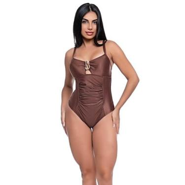 Imagem de Maiô Feminino Liso Com Metal Recorte Franzido Bojo e Forro - HYPE MODA