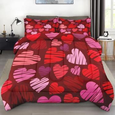 Imagem de Pamnest Conjunto de edredom Queen, rosa e vermelho, 3 peças, para crianças e adultos, vinho lilás bordô, conjunto de edredom com 2 fronhas, para decoração de cama de quarto
