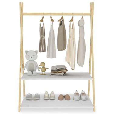 Imagem de IDIMEX Cabideiro Montessoriano Infantil Madeira Natural Branco Danilo