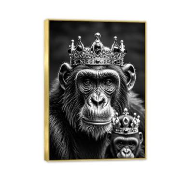 Imagem de SDYJ6GSW Pôsteres de animais macaco e filhote amor materno pintura e impressões coroa tela arte de parede motivacional quarto decoração de casa moldura 100 x 70 cm (39 x 28 pol.)