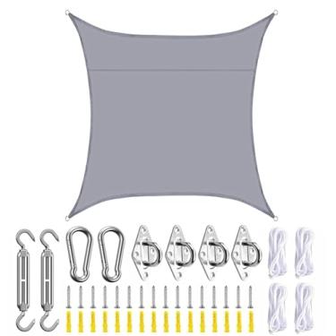 Imagem de TBATM Sun Shade Vela Cinza Quadrado Shade Velas Impermeáveis ao ar Livre Patio Partido Varanda Protetor Solar Toldo Toldo, Vela do Sol 95% Uv Bloco Sol Sombras para Jardim com Corda Livre,B,2X2m