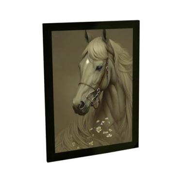 Imagem de Quadro Decorativo Cavalo Ilustração Marrom Branco Decoração Poster Quarto Sala
