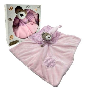 Imagem de Naninha Urso Antialérgica 23x23cm, Zip, Com Prendedor De Chupeta Prese