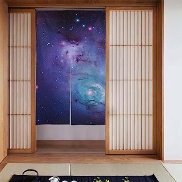Imagem de Cortina japonesa galáxia azul e roxa Noren cortina divisória de banheiro tapeçaria de porta tratamento de janela para decoração de casa 86 x 142 cm