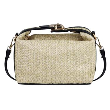 Imagem de Andiker Bolsas transversais de palha para mulheres, bolsas pequenas femininas com alça ajustável removível para viajar na praia, Preto