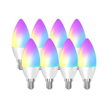 Imagem de CMARS Lâmpadas inteligentes base E12, lâmpadas LED candelabro funcionam com Alexa Google Home IFTTT, lâmpada regulável e RGB que muda de cor, lâmpadas brancas ajustáveis (apenas 2,4 Ghz) pacote com 8
