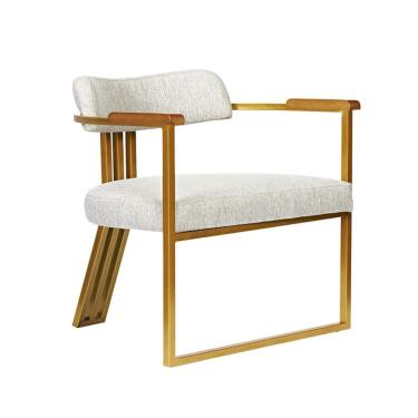 Imagem de Cadeira Estofada Lisboa Cor Marfim Para Sala Base Em Aço Assento Estofado e Apoio Em Madeira - EdeCasaMoveis