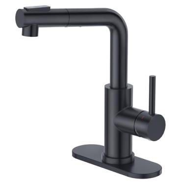 Imagem de CREA Torneira de Cozinha Preta com Pulverizador Retrátil- Torneiras de Pia de Bar com Furo Único/Alça- Torneira de Cozinha Pequena de Aço Inoxidável Moderna para Mini Pia Rv Tornei (, Preto Fosco)