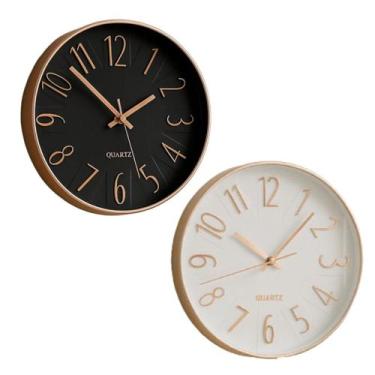 Imagem de Relógio de Parede Redondo Decorativo Branco e Rose Gold 25cm Ponteiro 