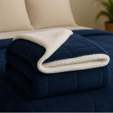 Imagem de Edredom Queen & Cobredom Casal - Kit Aconchegante com Forro Sherpa e Estampas Exclusivas para Inverno(azul)