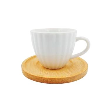 Imagem de Xícara de Porcelana com Pires de Bambu Branca