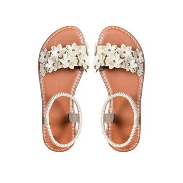 Imagem de Verdusa Sandálias femininas de verão com flor de couro e tira no tornozelo, Bege claro, 40