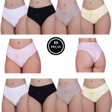 Imagem de Kit 10 Calcinha de Algodão Tanga Cós Alto Duplo Modeladora Pós Parto -