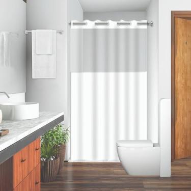 Imagem de Cortina para Box de Banheiro Branca c/Ganchos e Visor Liso 100% PVC 1,38x1,98m, Vida Prática