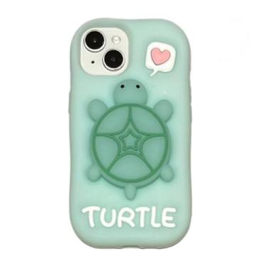 Imagem de QoKcoahn Capa para iPhone 14 Pro Max, capa de telefone 3D Kawaii fofa tartaruga fluorescente de desenho animado com suporte de silicone macio engraçado capa protetora de gel mulheres meninas para