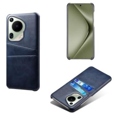 Imagem de Capas Compatível com Huawei Pura 70 ultra,Caso de couro PU-Tampa de telefone a prova de choque com 2 slots de cartão,Proteção anti-impressão digital e anti-gota-Blue