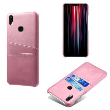 Imagem de Capas Compatível com VIVO Z1 Lite,Caso de couro PU-Tampa de telefone a prova de choque com 2 slots de cartão,Proteção anti-impressão digital e anti-gota-Pink