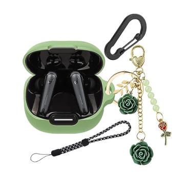 Imagem de YQGFashbf Capa De Silicone Para Anker Soundcore Liberty 4 Nc Com Chaveiro Fofo E Cordão, Protetora À Prova Choque, Compatível Fones Ouvido, Caixa Carregamento Mulheres Homens (Verde)