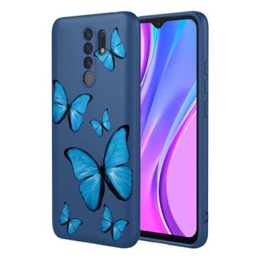 Imagem de KOARWVC Capa de telefone para Redmi 9, M2004J19G, M2004J19C, capa fofa com estampa de borboleta, fina, protetora, macia, amortecedora, para Xiaomi Redmi 9, borboleta azul