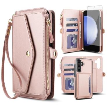 Imagem de Asuwish Capa de telefone para Samsung Galaxy S23 FE 5G capa carteira compatível com Magsafe RFID protetor de tela alça transversal alça flip porta-cartões com zíper bolsa celular S 23 EF S23FE 23S