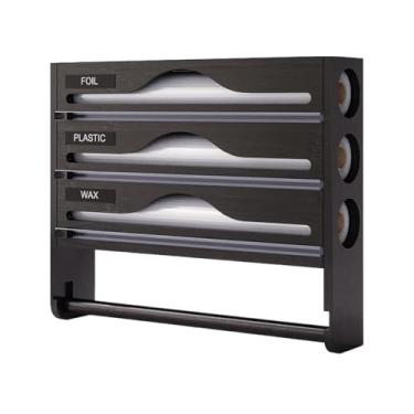 Imagem de Organizador de alumínio para gaveta, dispensador de embrulho com cortador | Recipiente de armazenamento reutilizável com economia de espaço, suporte de organização para parede, apartamento