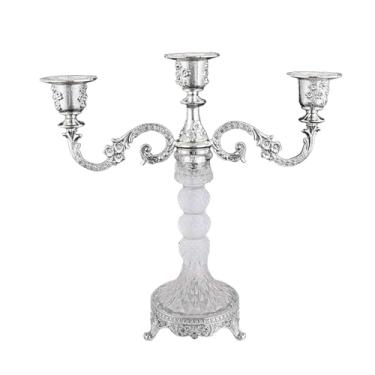 Imagem de IEUDNS Suporte de vela de 3 braços, candelabro, design retrô, suporte para fotos, para velas, castiçal para bar, casamento, quarto, decoração de casa, Prata