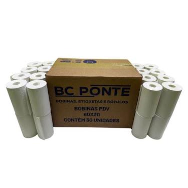 Imagem de Bobina Térmica 80x30mm Branca 30 Unidades Cupom Fiscal Para Impressora